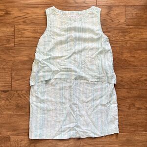 J.Jill Pure Jill Dress Size 4X Green/White Stripe Layered Linen Shift